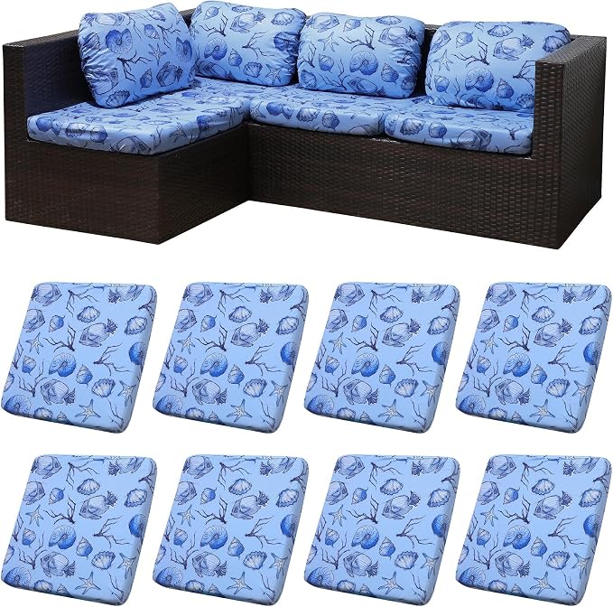 8Pcs Patio Cushion Covers, Outdoor Stretch Cushion Covers, Washable | Stretch by Unknown