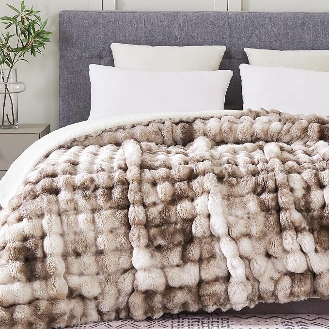 60x80 Inches Ultra-Soft Fuzzy Faux Fur Plush Twin Size Blanket by Serenhom