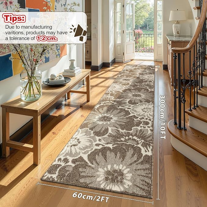 Findosom Hallway Runner Rug 2x10, Non Slip High-Low Textured Floral Washable - Image 2
