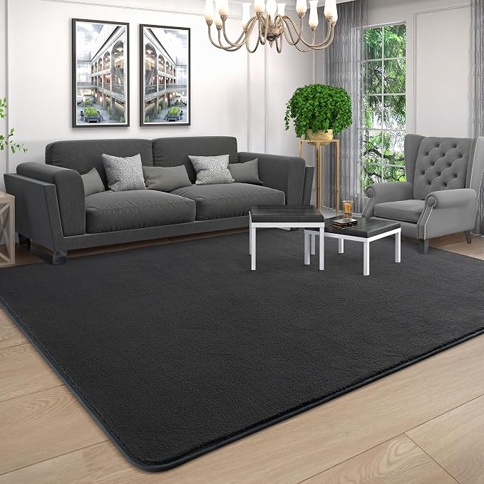 4x6 Area Rugs for Living Room Non Slip Dorm Bedroom Rug, Dark Grey | Modern - Image 5
