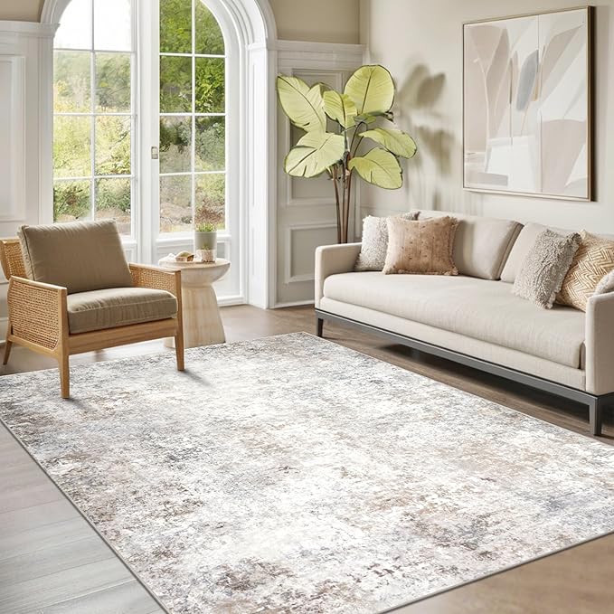 Beige Grey Washable Rugs 5x7 Area Rugs by Srugn