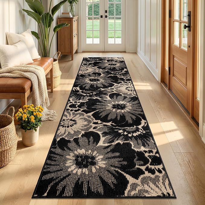 Findosom Hallway Runner Rug 2x8, Non Slip High-Low Textured Floral Washable - Image 6