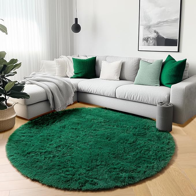 Dark Green Round Area Rugs 6ft, Ultra Soft Bedroom Circle Rug - Image 4