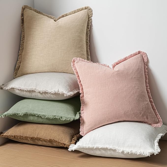 MIULEE Linen Fringe Decorative Euro Throw Pillow Covers Sage Green 26x26 | Set - Image 5