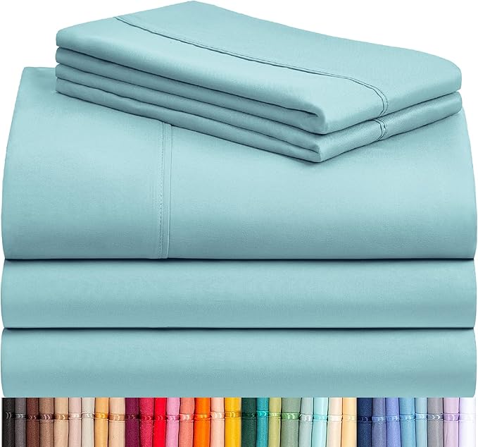 LuxClub 5 PC Split King Sheet Set, Breathable Luxury Bed Sheets, Deep Pockets Wrinkle Free Cooling Sheets Machine Washable Hotel Bedding Silky Soft - Aqua Split King
