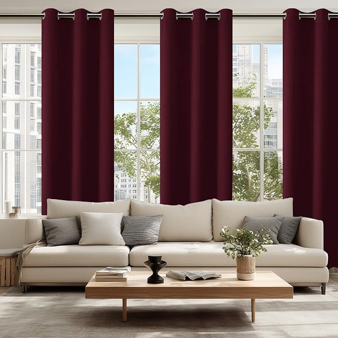 Blackout Curtains for Bedroom 38 x 84 Inches Long Burgundy 2 Panels | Thermal - Image 6