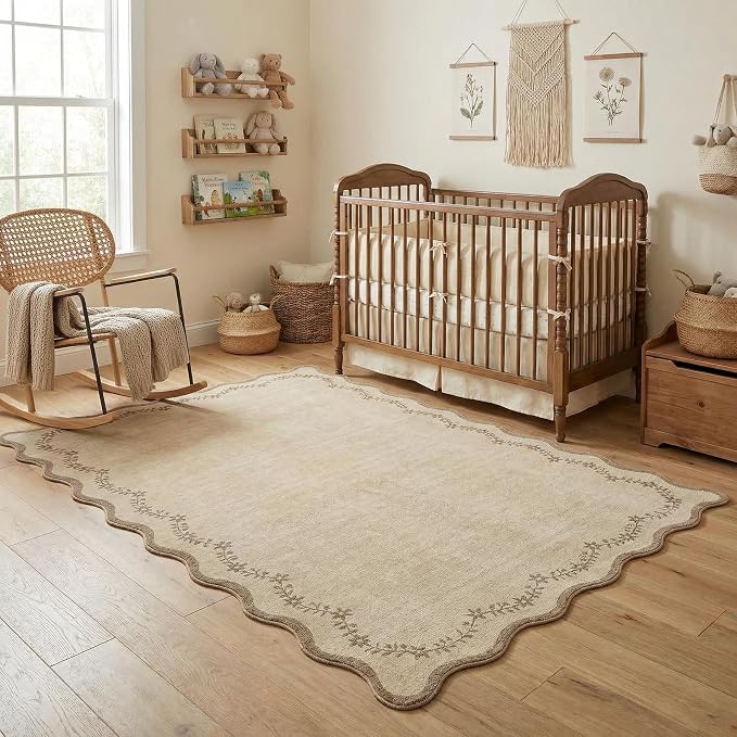 GarveeHome 4x6 Scalloped Washable Area Rug Jute Nursery Kids Bedroom Rug | Soft - Image 8