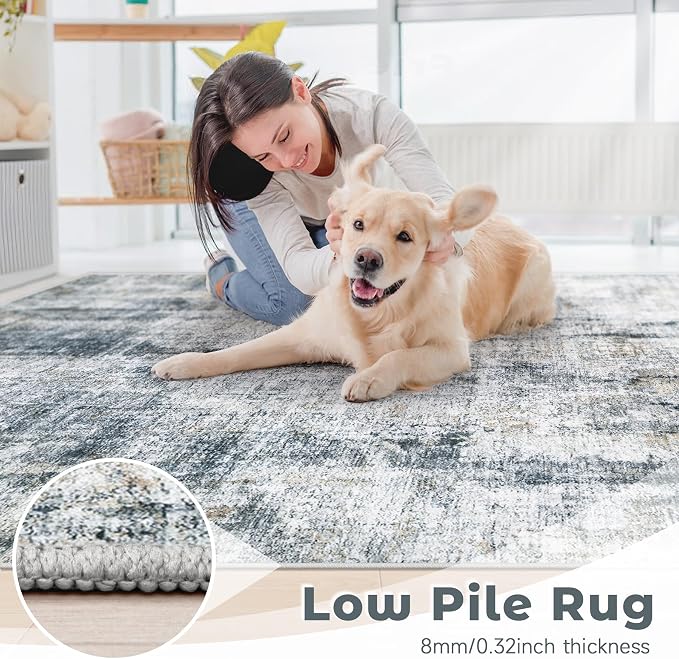 5x7 Area Rugs Washable Rug: Abstract Neutral Rugs Modern Non Slip Area Rug - Image 8