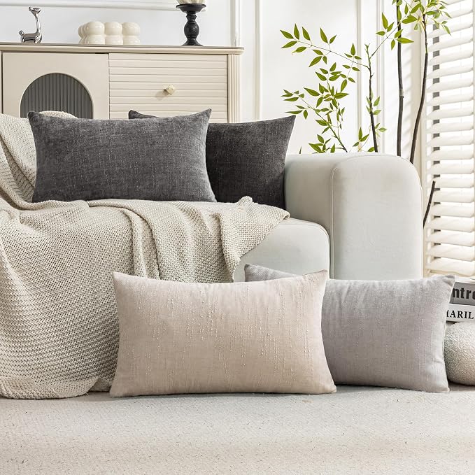 Set of 4 Soft Textured Decorative Throw Pillow Covers 12x20 Inch Cozy Farmhouse by Cozoomy