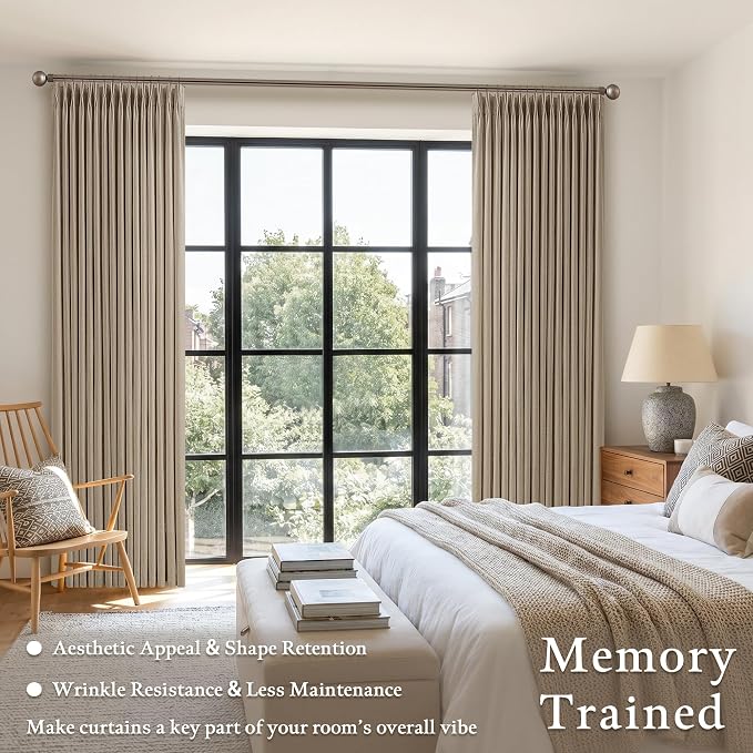 Linen Grey Beige Camel Pleated Light Filtering Curtains 120 Inch Long 50W | - Image 4