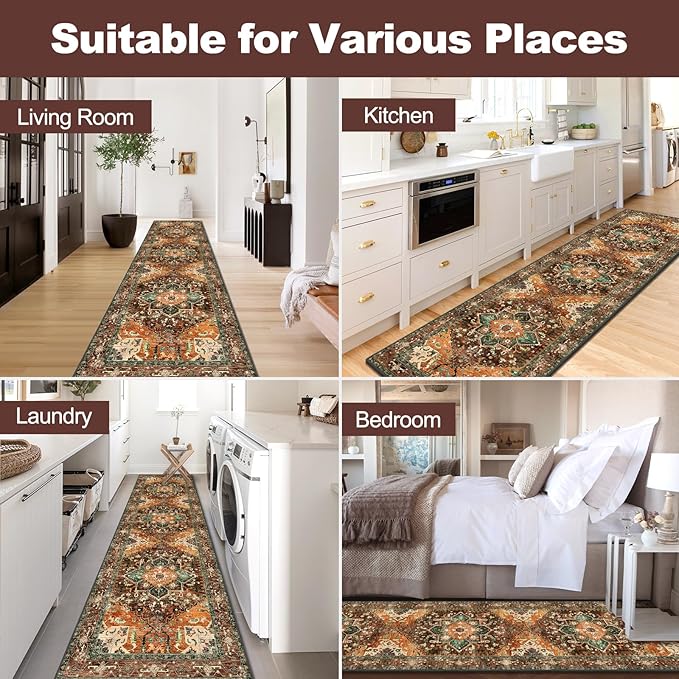 Yamaziot Washable Runner Rug, 3x10 Non-Slip Boho Hallway Kitchen Rug | Stain - Image 7