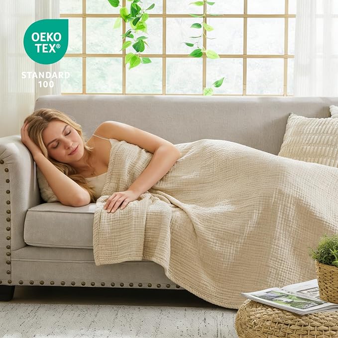 EMME Muslin Blankets for Adults Throw Blanket for Couch Breathable Gauze Soft - Image 4