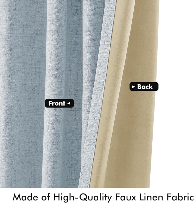 MIULEE 100% Blackout Linen Curtains 42 x 96 Inch Chambray Blue 2 Panels | - Image 6