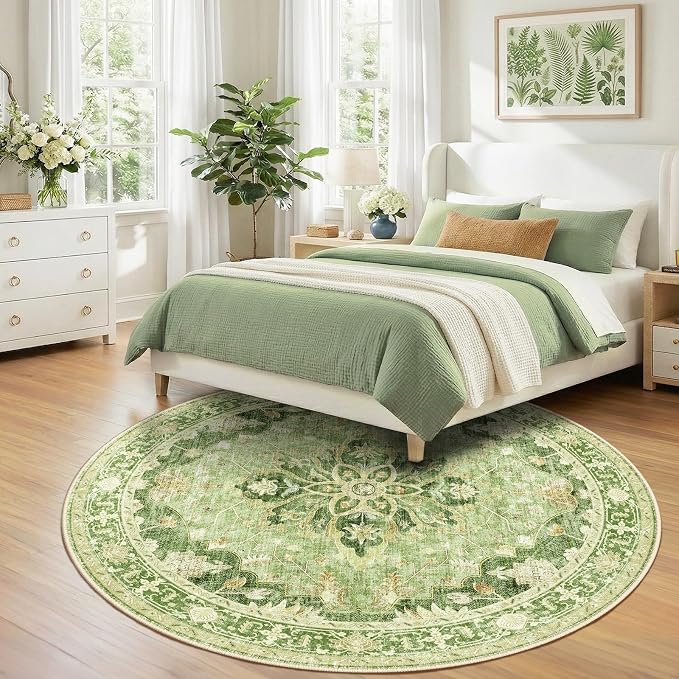 RELEANY Washable Area Rug, Round 8ft, Water Repellent, Pet Friendly, Vintage - Image 3
