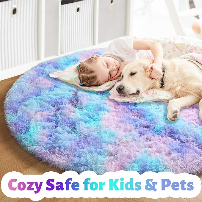 Amdrebio Purple Rainbow Mermaid Round Area Rug 6Ft - Image 2