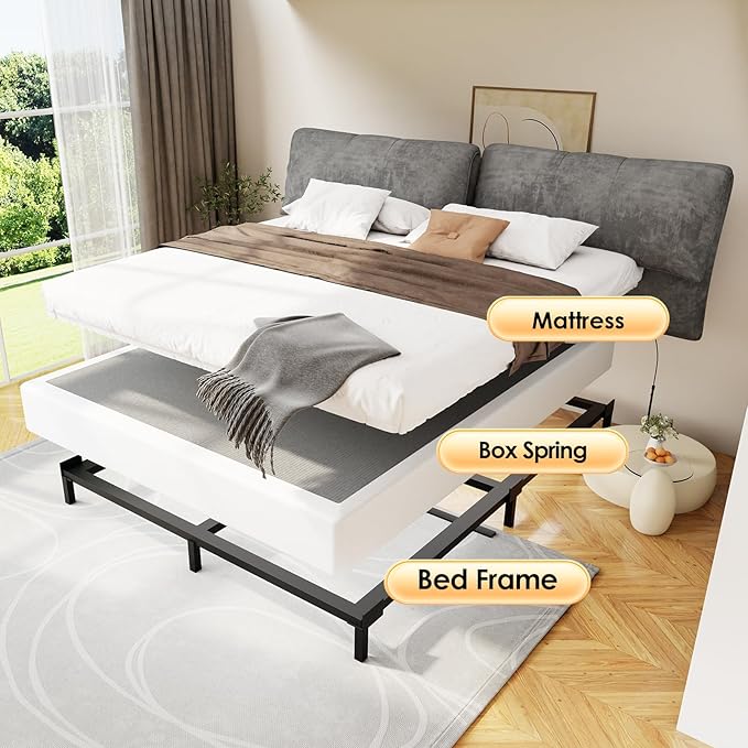 D&H FURNIMMT Queen Size Box Spring 7 Inch, Heavy Duty Metal Box Spring Bed Base with Fabric Cover, Mattress Foundation, Easy Assembly, Noise Free（Queen）