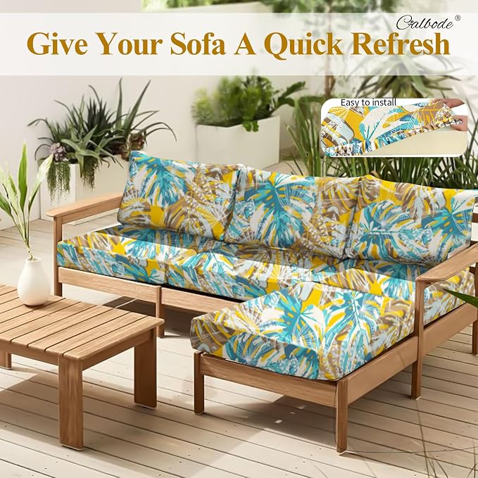 CALBODE 8pcs Outdoor Tropical Plant Printed Sofa Seat Cushion Covers Strechable - Image 7