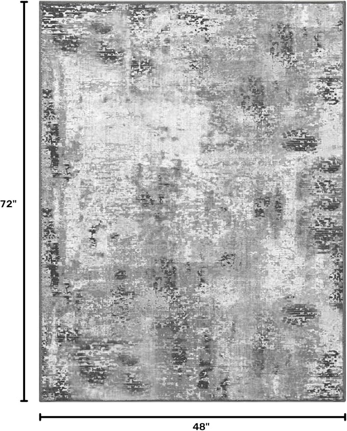 Area Rug 4x6 Grey Rug Washable Boho Rugs Non Slip Low Pile Abstract Small Carpet - Image 2