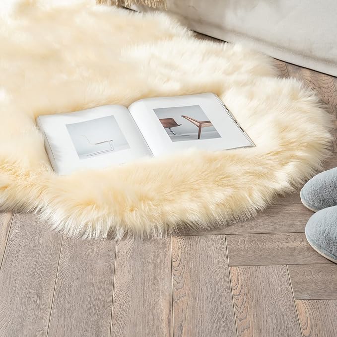 MIULEE Fluffy Area Rug 3x5 ft Faux Fur Sheepskin Rug Light Yellow | Luxury - Image 4