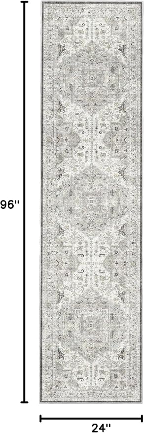 Madane Hallway Runner Rug 2x8 Washable Kitchen Rugs Non-Slip, Ivory/Brown | - Image 2