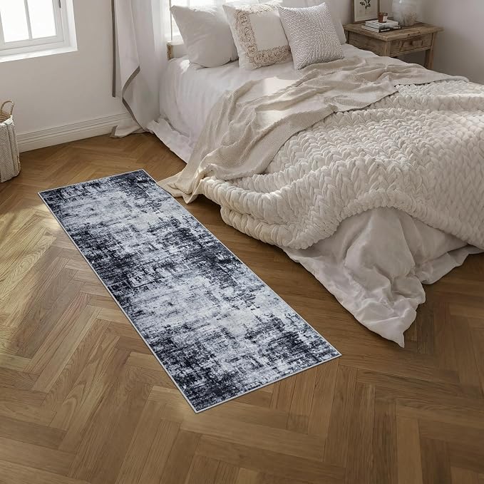2x6 Washable Runner Rug：Modern Abstract Soft Carpet Dark Black | - Image 2
