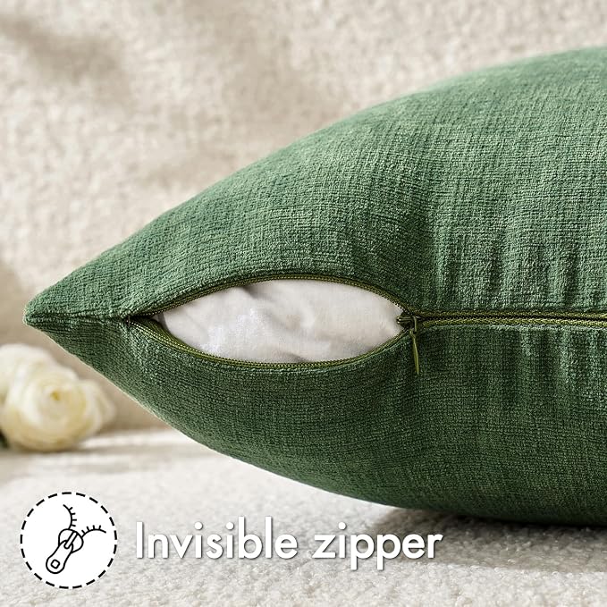 MIULEE Moss Green Chenille Couch Throw Pillow Covers, 18x18 | Set of 2 - Image 3