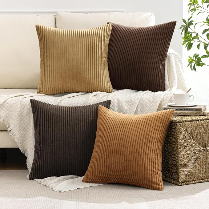 MIULEE Fall Corduroy Decorative Throw Pillow Covers Camel Brown 20x20 | Set of 4 - Image 5