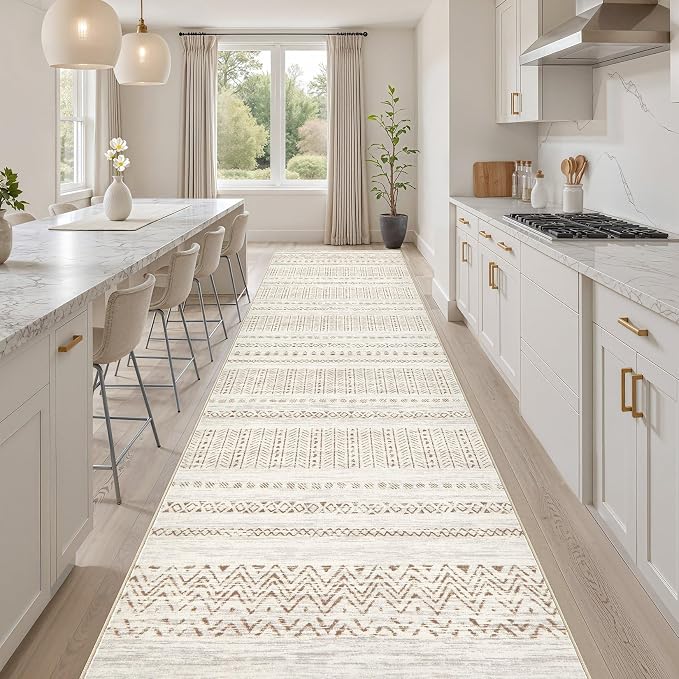 cotiled Hallway 3x10 Runner Rugs Washable Boho Rug Brown Cream | Solve Modern - Image 8
