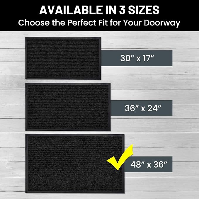 Front Door Mat, Indoor Outdoor Welcome Entryway Muddy Entrance, 48x36 Black | - Image 5