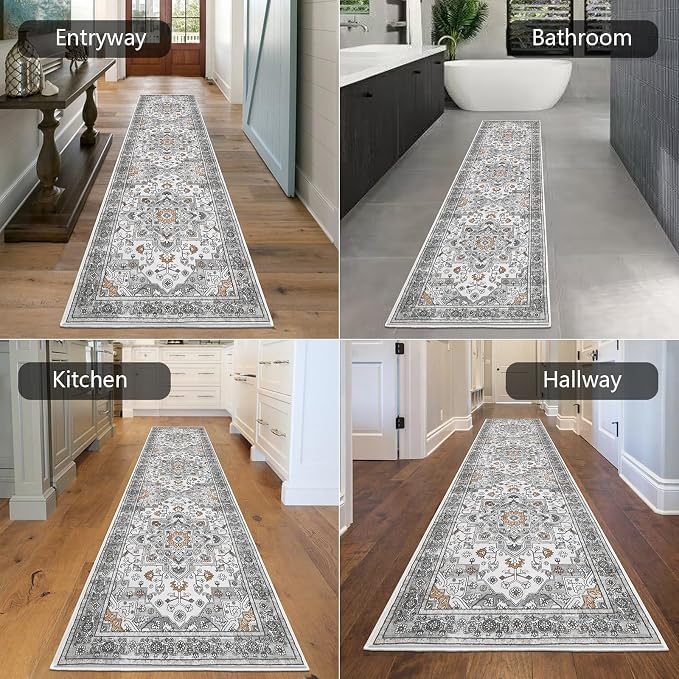 HEBE Hallway Runner Rug 2'x8', Washable Non Slip Kitchen Rug Runner | Soft Boho - Image 5