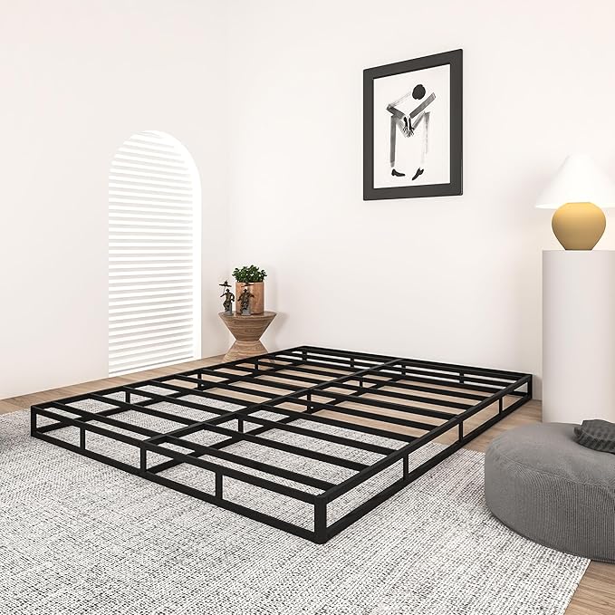 Qingzhou Box Spring King Bed Bases, 5 Inch High Metal King Size Box Spring Only, Heavy Duty Mattress Foundation with Fabric Cover, Easy Assembly, Quiet Noise Free, Non Slip, Black