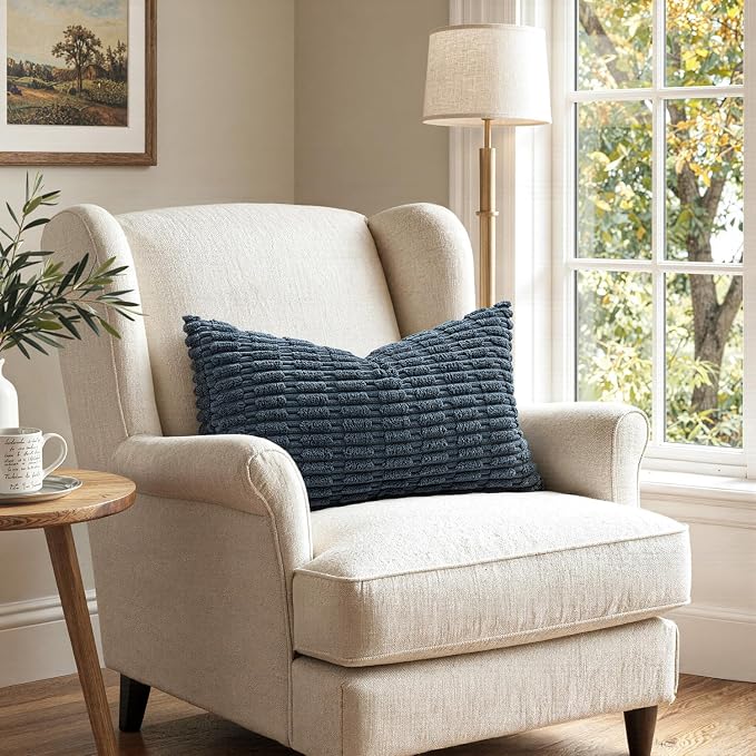 MIULEE Lumbar Corduroy Decorative Throw Pillow Covers 12x20 Blue Pack of 2 | - Image 2