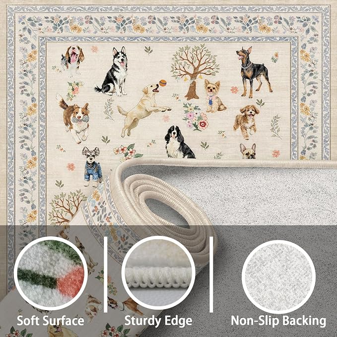 Beige Floral Area Rug 4x6 for Bedroom Livingroom | Low Pile; Non Slip;Machine - Image 6