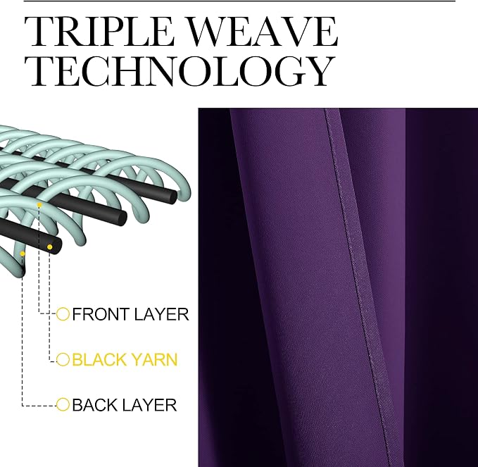 NICETOWN Royal Purple Blackout Curtains 48 inches Length - Image 3