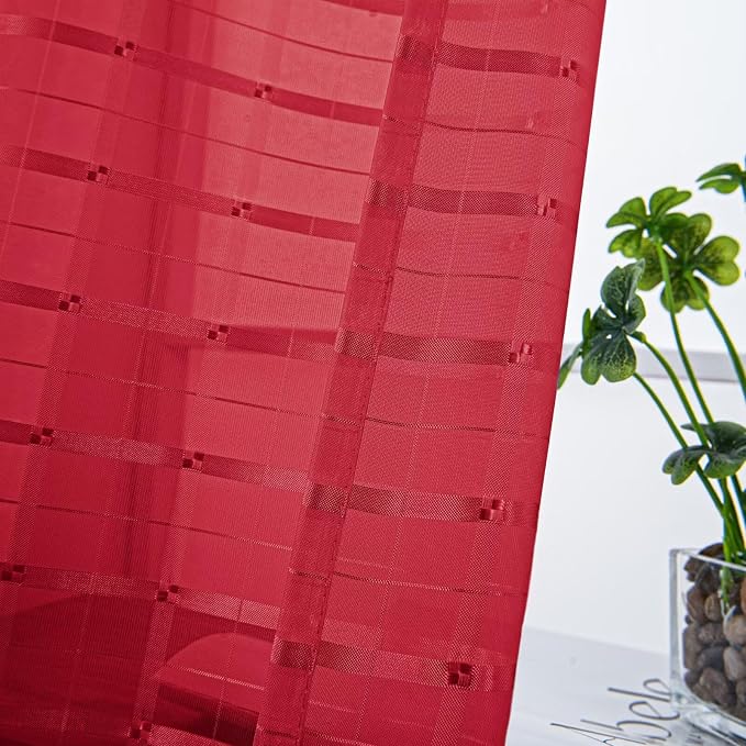SpaceDresser Check Sheer Curtains 108 Inches Long - Image 2