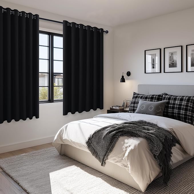 Grommet Blackout Curtains for Bedroom 70 x 63 Inches Black 2 Panels | Thermal - Image 6
