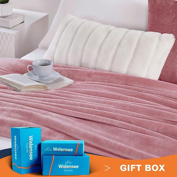 Walensee Fleece Blanket Plush Throw Fuzzy Lightweight (XL-Twin Size 66x90 Blush) Super Soft Microfiber Flannel Blankets for Couch, Bed, Sofa Ultra Luxurious Warm and Cozy for All Seasons