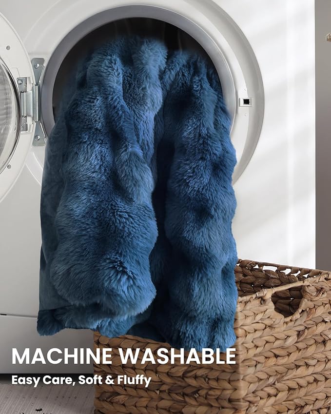Ultra Soft Cozy Faux Fur Throw Blanket, Fuzzy Plush Thick Bubble Blanket - Image 7