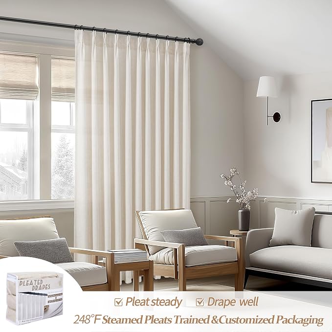 Birch Pinch Pleated Light Filtering 60 Inch Wide Bedroom Curtains 108 Inches - Image 5