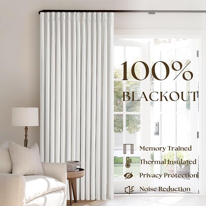 Beige White 63 Inch Length Blackout Pinch Pleated Linen Curtains - Image 3