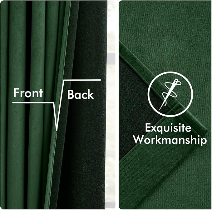 MIULEE Velvet Curtains 50W x 84L 2 Panels Hunter Green Blackout Curtains | - Image 6