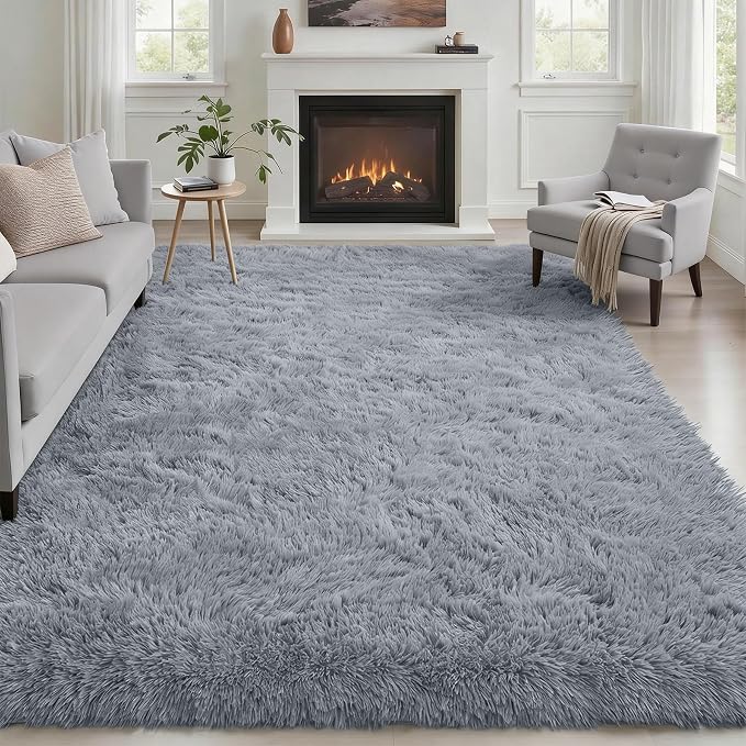 Area Rug Living Room Bedroom: 6x9 Fluffy Plush Shag Carpet Gray | by Luxturiy
