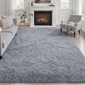Area Rug Living Room Bedroom: 4x6 Fluffy Plush Shag Carpet Gray | by Luxturiy