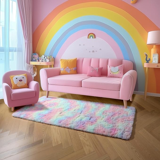Amdrebio Rainbow Unicorn Pastel Shag Runner Area Rug 2x6 - Image 5