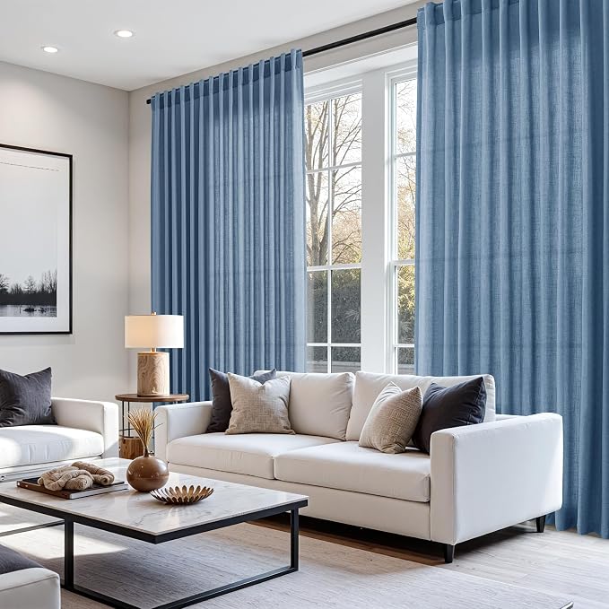 Extra Long Curtains 102 Inches for Living Room/Bedroom Stone Blue Back Tab Rod - Image 7