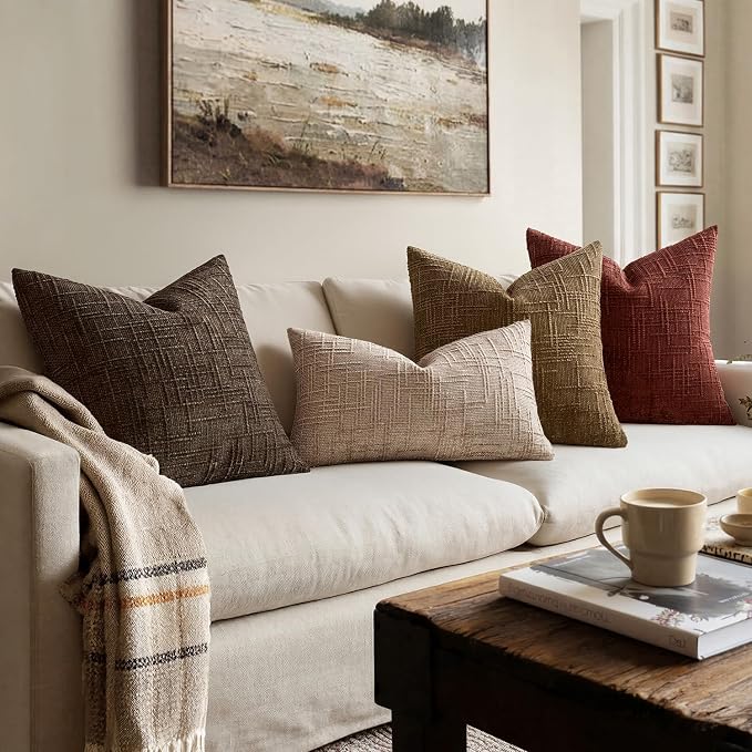MIULEE Chenille Textured Fall Throw Pillow Covers Rust 18x18 Set of 2 | Slubby - Image 7
