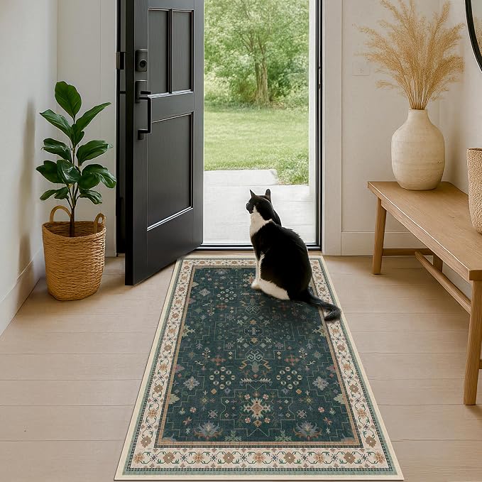Dark Green Oushak 3x4 Large Entryway Rug - Image 7