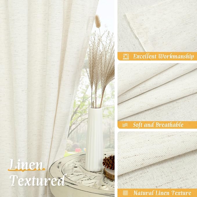 Semi Sheer Cream Linen Curtains 54 Inch Length - Image 7