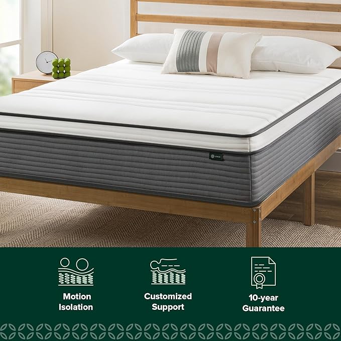 ZINUS 12 Inch True Support Hybrid Mattress [New Version], Full, Fiberglass Free, Medium Feel, Motion Isolation, Certified Safe Foams & Fabric, Mattress in A Box
