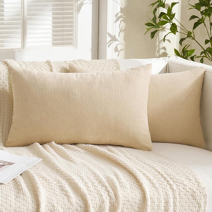 MIULEE Beige Chenille Couch Lumbar Throw Pillow Covers, 12x20 | Set of 2 - Image 5